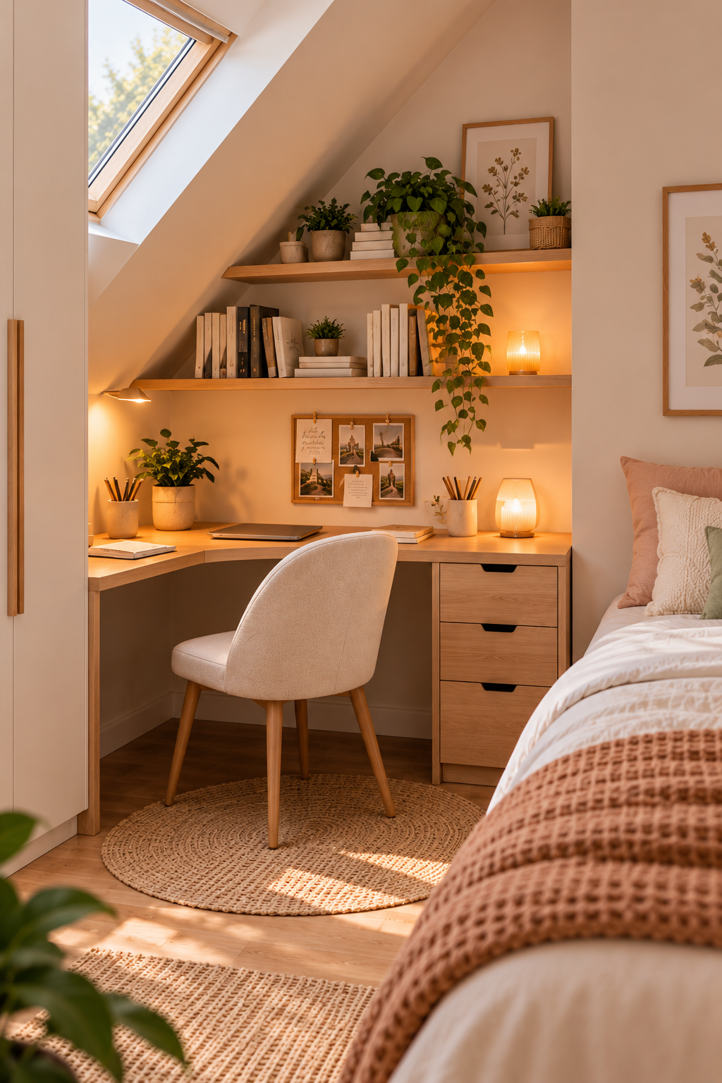 Bureau d'angle aménagé dans une petite chambre