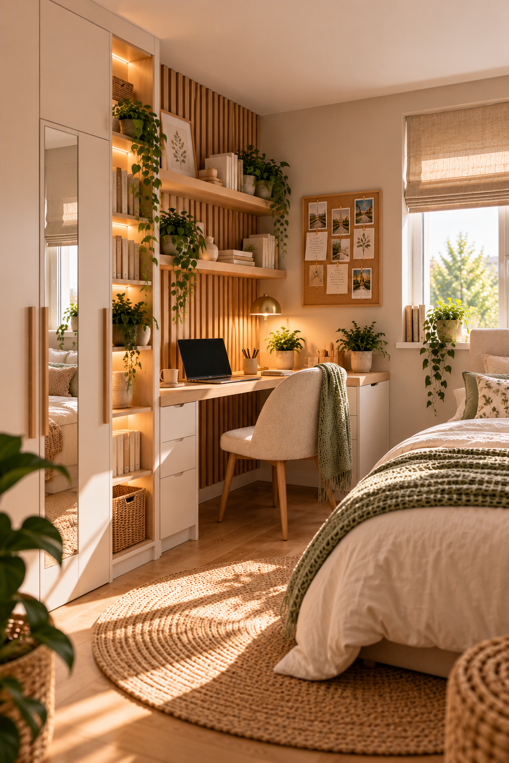 Coin bureau cosy aménagé dans une petite chambre